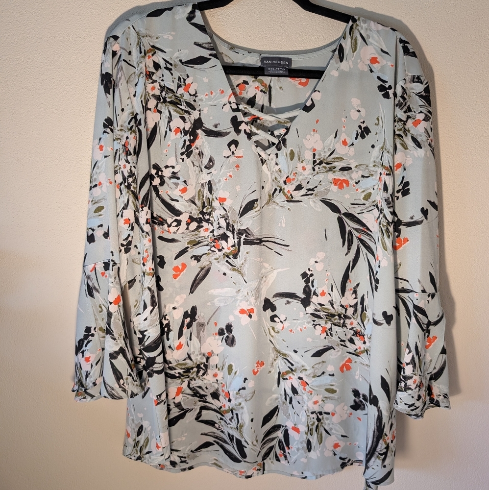 Van Heusen Blue-gray Floral Blouse